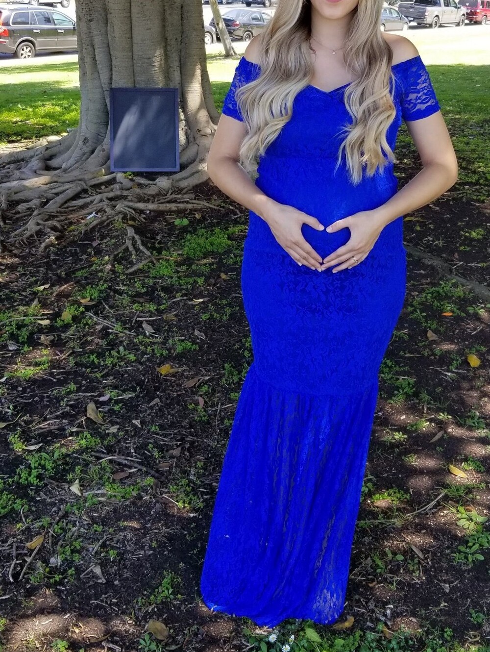 Maternity Royal Blue Off-Shoulder Lace Maxi Dress